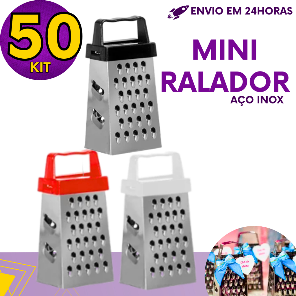 Mini Ralador 4 Faces Inox 8cm para Temperos e Queijos - Kit 100, 50 ou 30 un