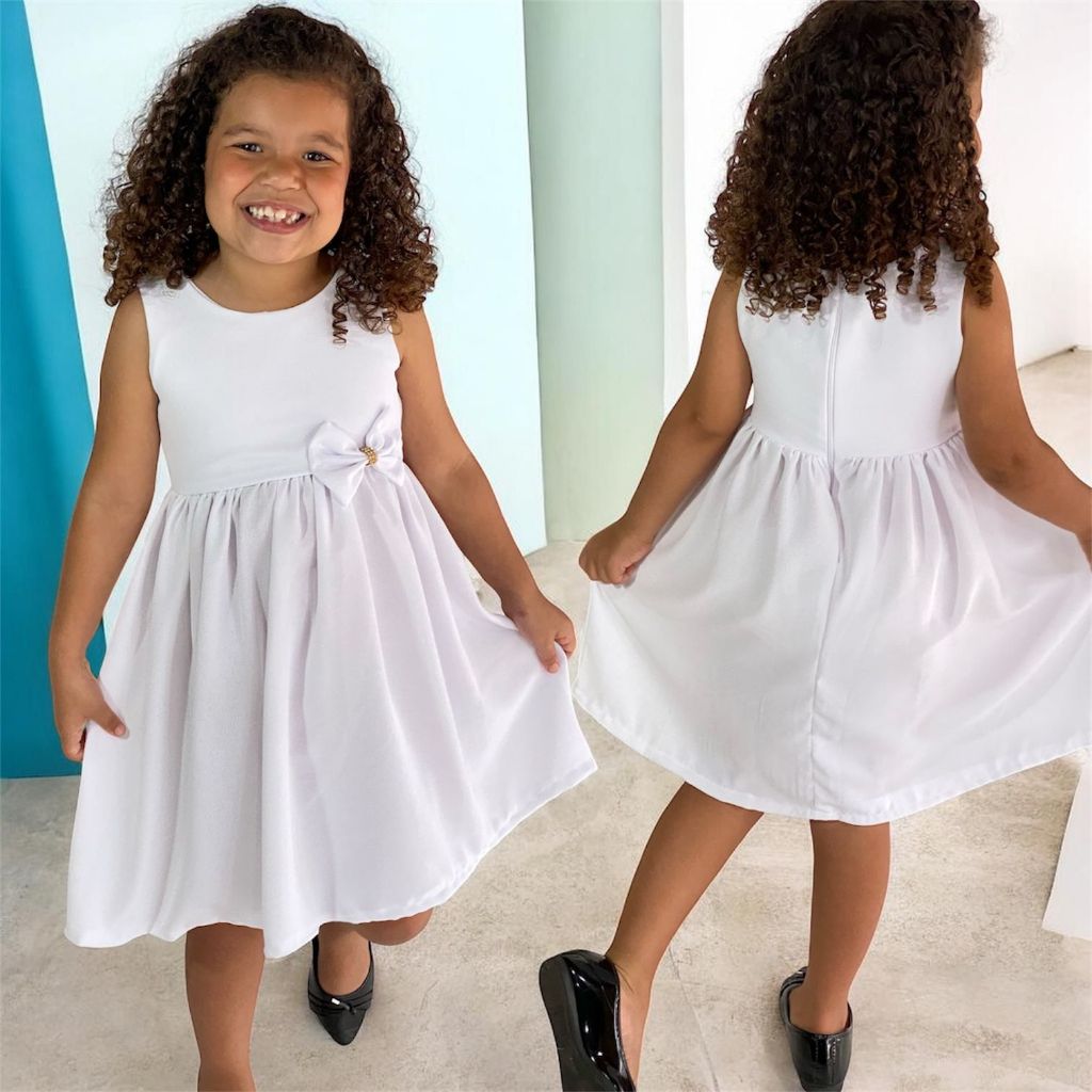 VESTIDO INFANTIL MENINA BRANCO PARA BATIZADO FORMATURA DAMINHA DE CASAMENTO ABC em Oferta na Shopee