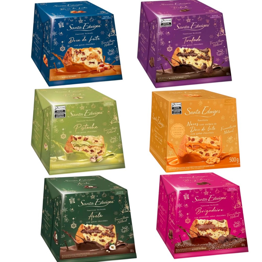 Panetone Recheado Premium Santa Edwiges 500g Avelã Pistache Nozes/Doce Leite Trufado/Brigadeiro