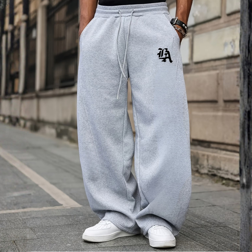 Calça de Moletom Larga Masculina Estilo Gringo Americano Hip Hop Skate Confortável