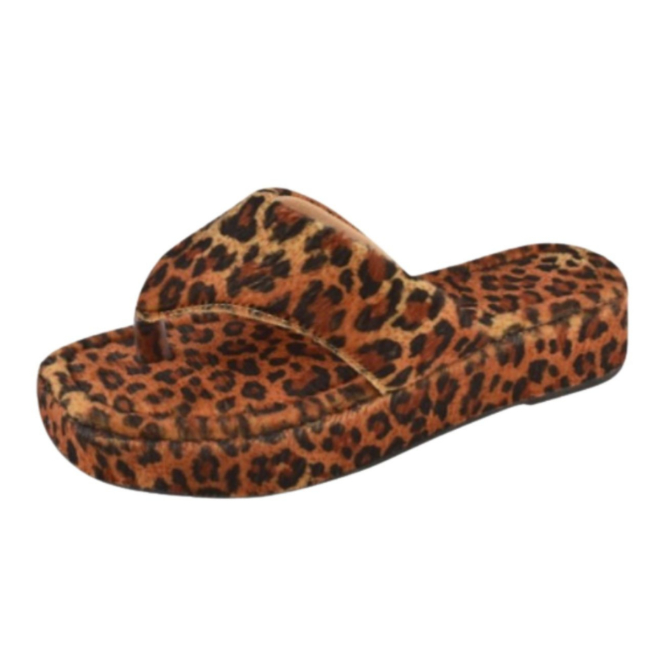 Chinelo Feminino Plataforma Onça Confortável com Espuma Flatform Solado Antiderrapante