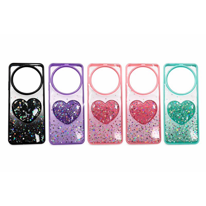 ✨ Capa capinha Glitter Luxo Coração 3D para  Xaiomi Poco C75 – Transparente Antichoque com Brilho Holográfico Premium 💜