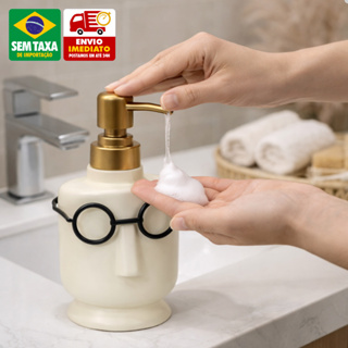 Dispenser Porta Sabonete Líquido Porcelana Branco Liso com Detalhe Dourado Elegante em Oferta na Shopee