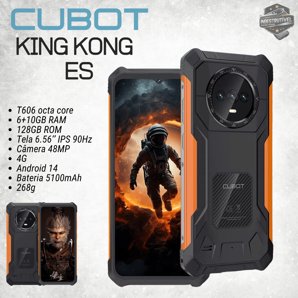 Celular Indestrutível Cubot King Kong ES 6GB+10GB RAM / 128GB ROM / A Prova d'água e Quedas