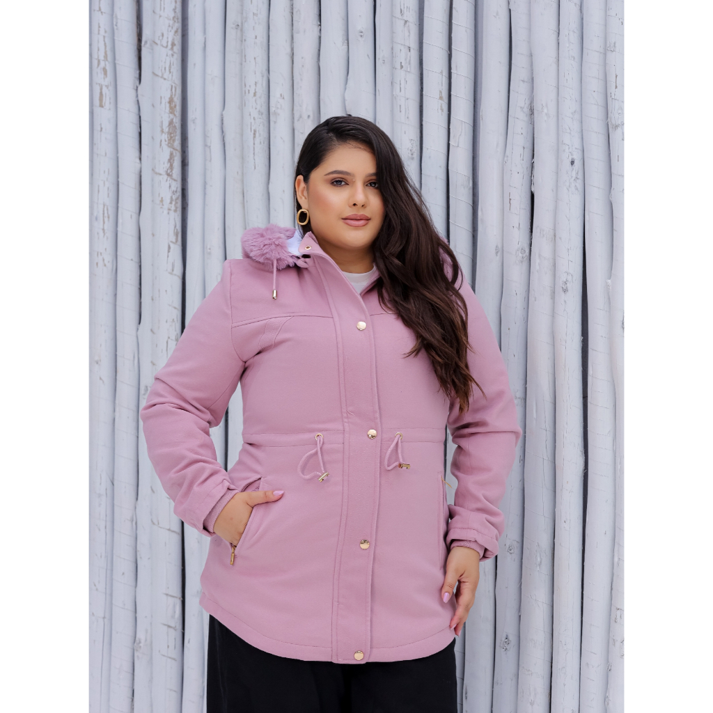 parka plus size feminina tecido lã batida toda peluciada por dentro de alta qualidade Forrada com Pelinho com capuz remo