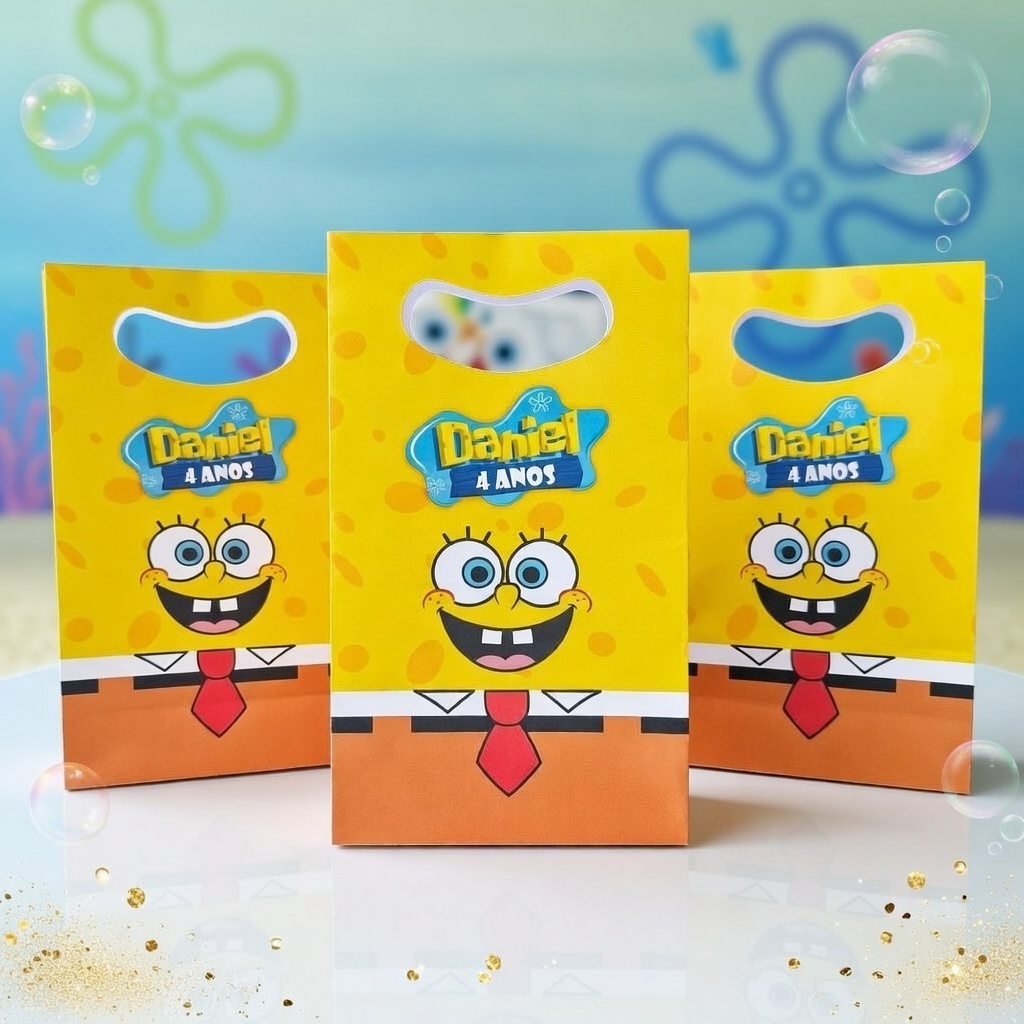 30 Sacolinhas para lembrancinhas BOB ESPONJA | Sacolinha Surpresa Personalizada | PEGUE E MONTE