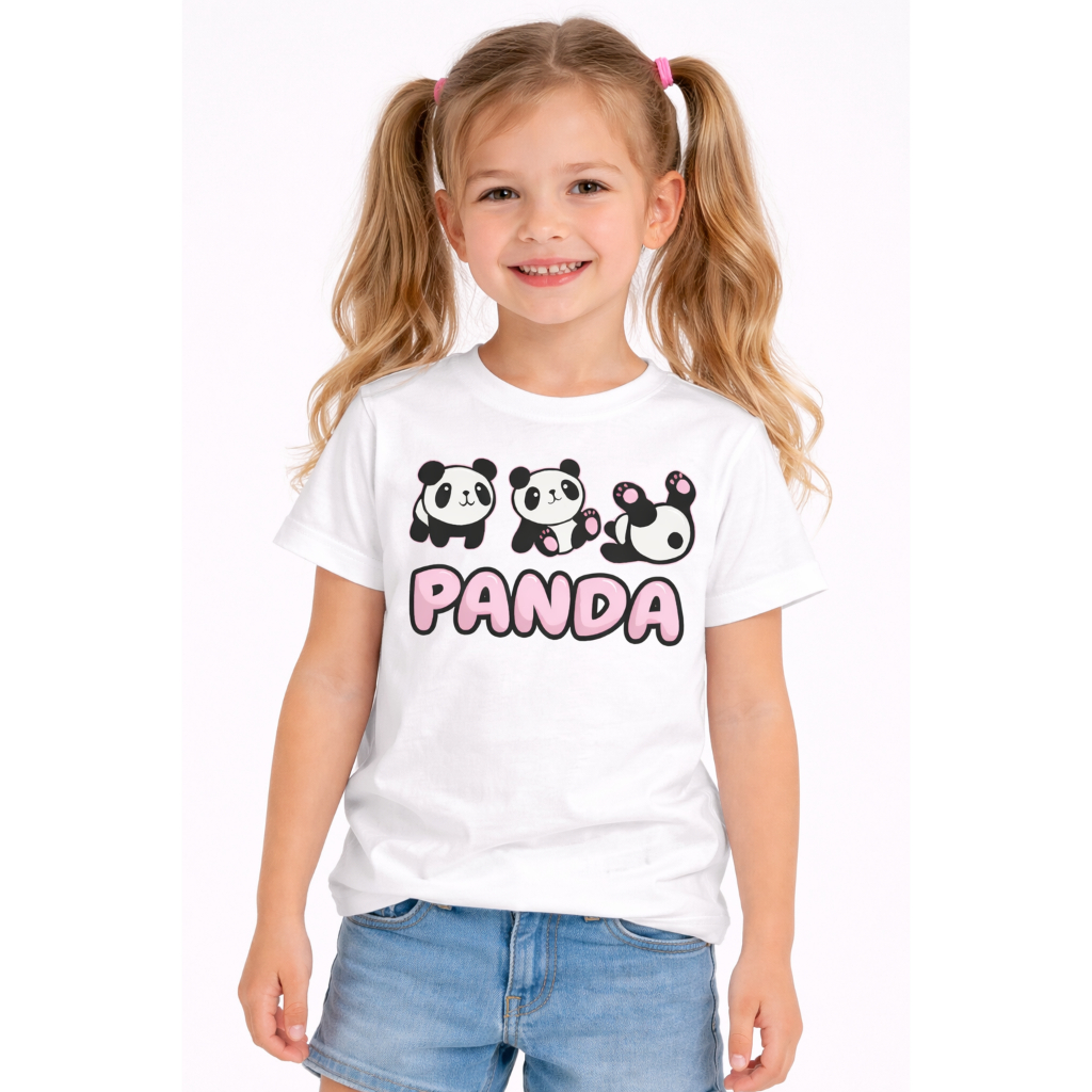 Camiseta Infantil Feminina Panda Fofo Cute Estampa Delicada Menina Algodão Confortável
