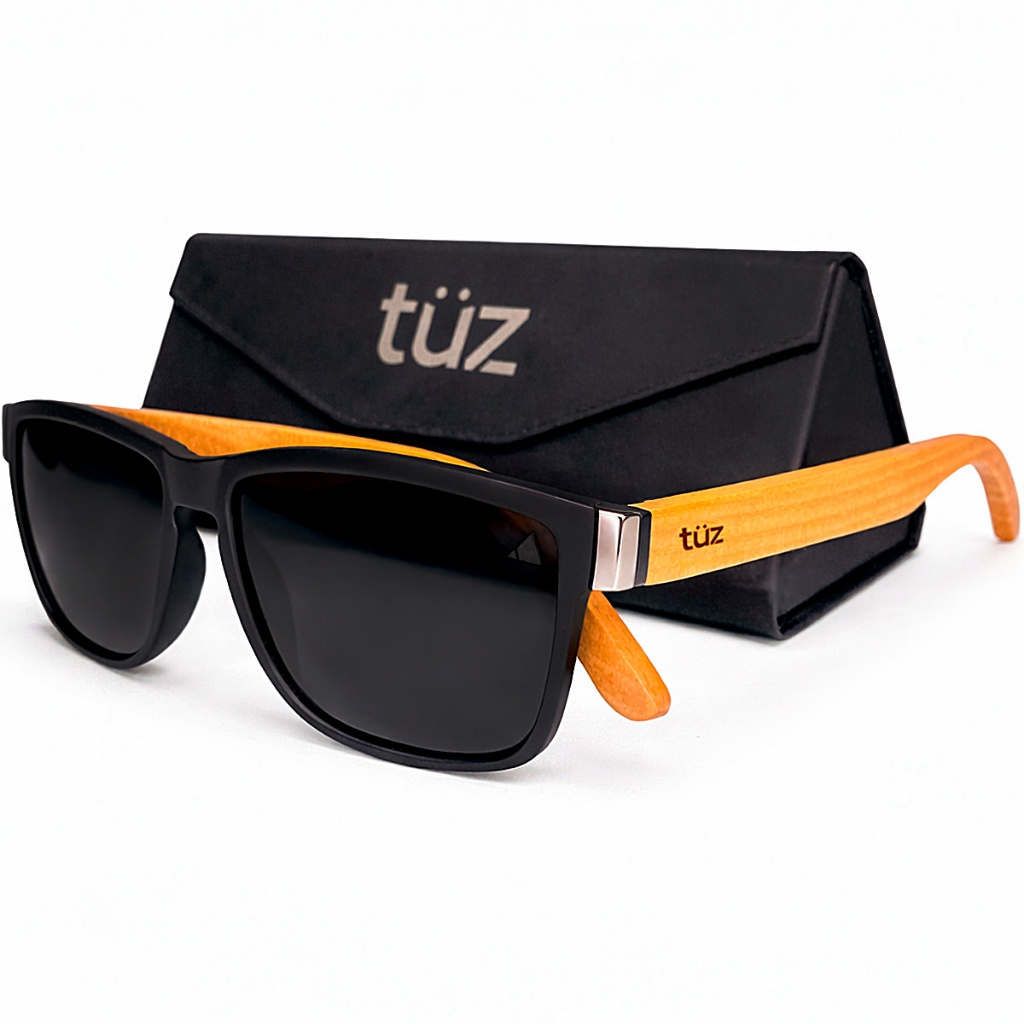 Óculos De Sol Escuro Suns Polarizado Bambu Madeira Quadrado Tüz + Case em Oferta na Shopee