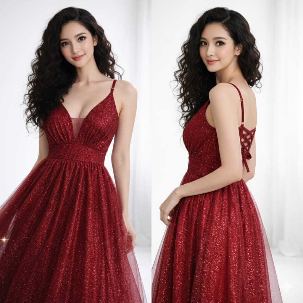 VESTIDO FEMENINO LONGO CASUAL, ANA BEL II TULE COM BRILHO IDEAL PRA CASAMENTOS ,FORMATURAS em Oferta na Shopee