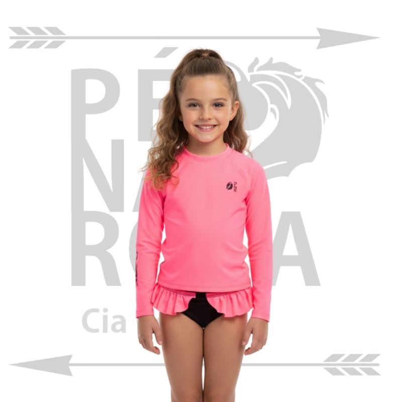 kit infantil 2 peças Blusa com proteção solar  uv50+ e calcinha de biquíni com babados  Pé na Roça