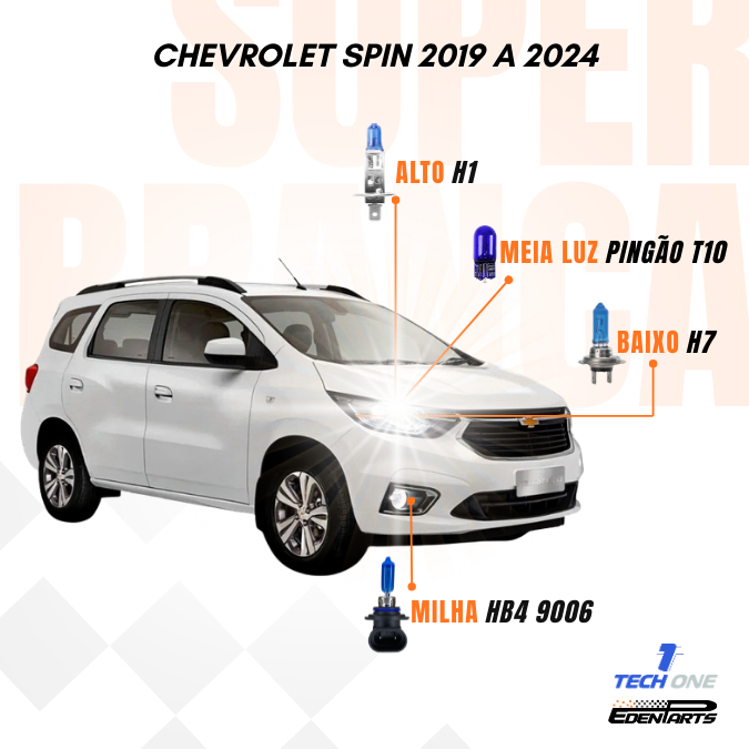 Kit Lâmpadas Chevrolet Spin 2019/2024 Super Brancas TechOne + Brinde