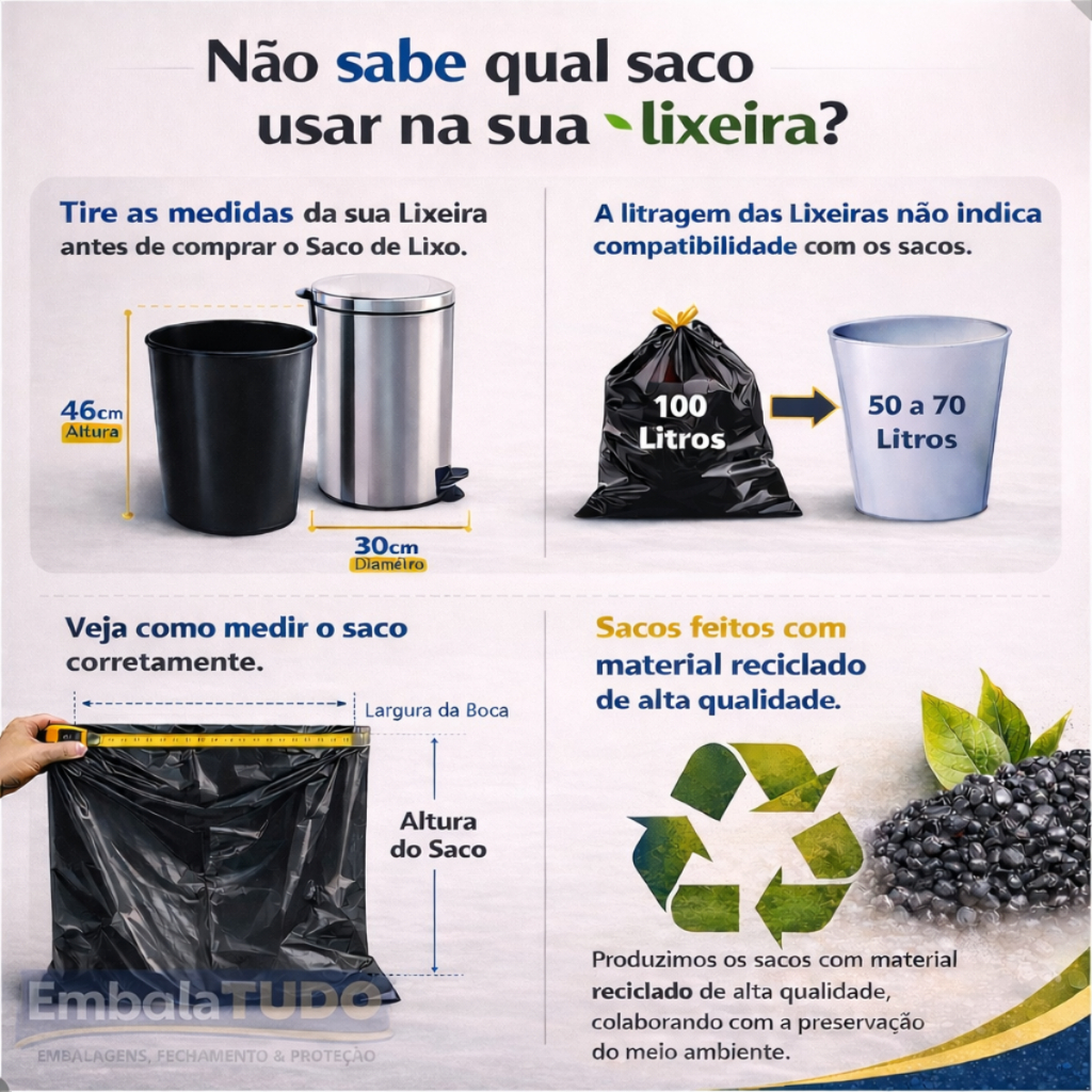 Detalhes do Saco de Lixo Reforçado com 100unds 20L / 40L / 60L / 100 Litros Preto Direto da Fábrica