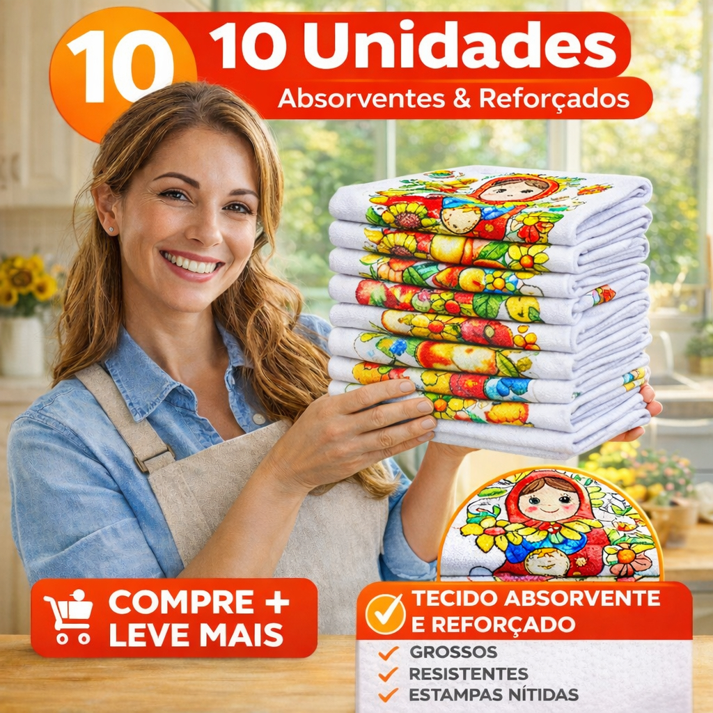 Pano De Prato Estampado Bainha Kit Com 5, 10, 15 OU 20 Peças