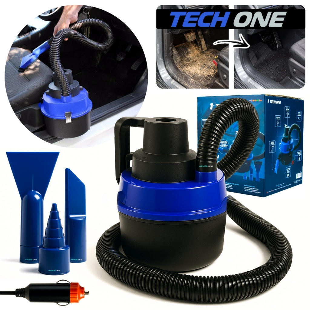 Aspirador De Pó E Líquido Automotivo 12v Tech One Portátil Potente Turbo Veicular 90W Para Carro