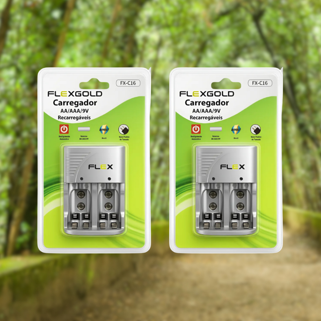 Kit 2 carregadores FlexGold para Pilhas AA , AAA e Baterias 9v
