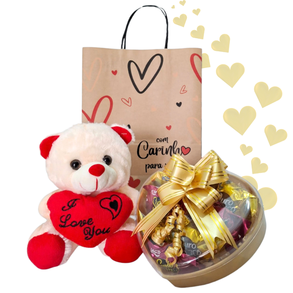 Cesta/kit Presente Urso Bichinho Pelúcia Bombom Coração - Páscoa/Dia das Mães/Aniversário/Namorados em Oferta na Shopee