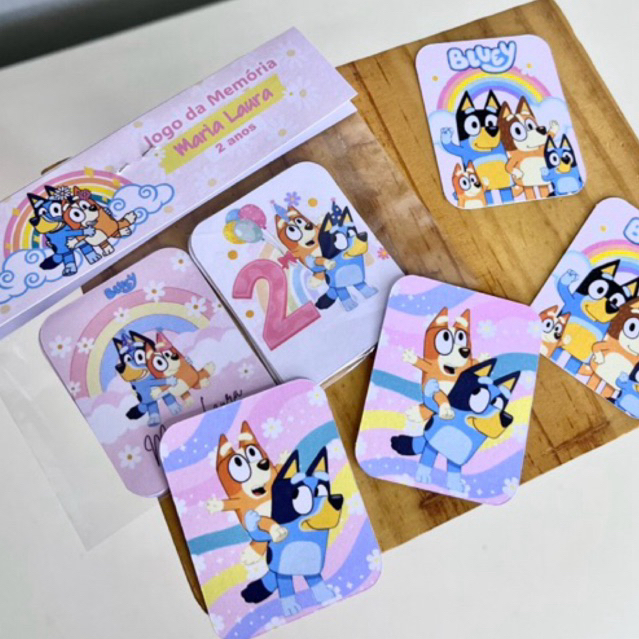 Jogo da Memória Personalizado Bluey | 10 Pares | Lembrancinha Aniversário Infantil | Nome e Idade | Tema Personalizado