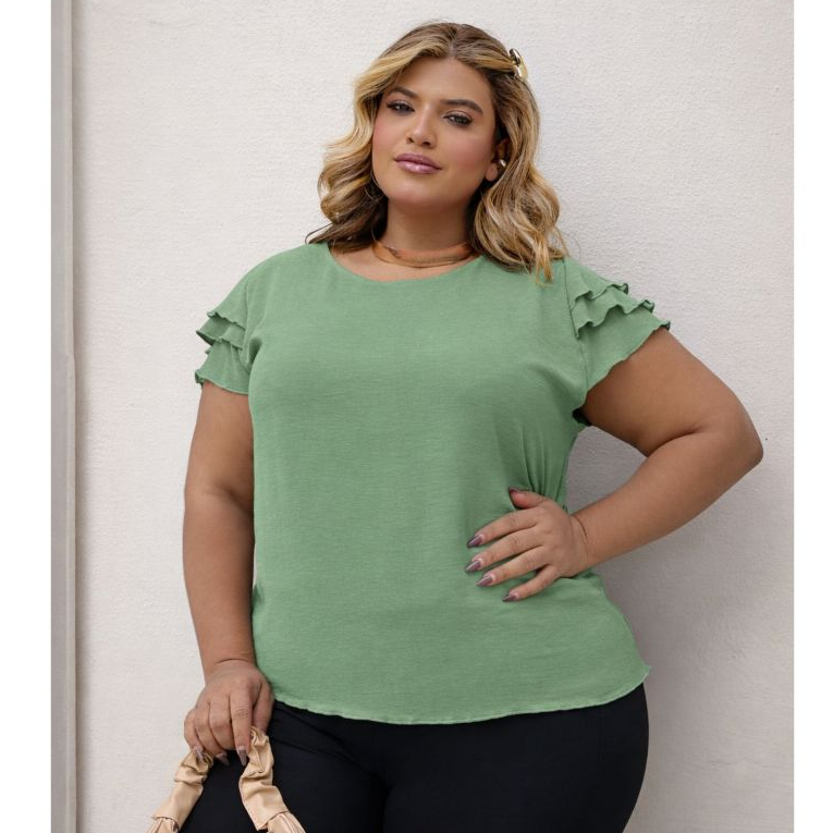 Blusa Blusinha Plus Size Manga em camadas Feminina