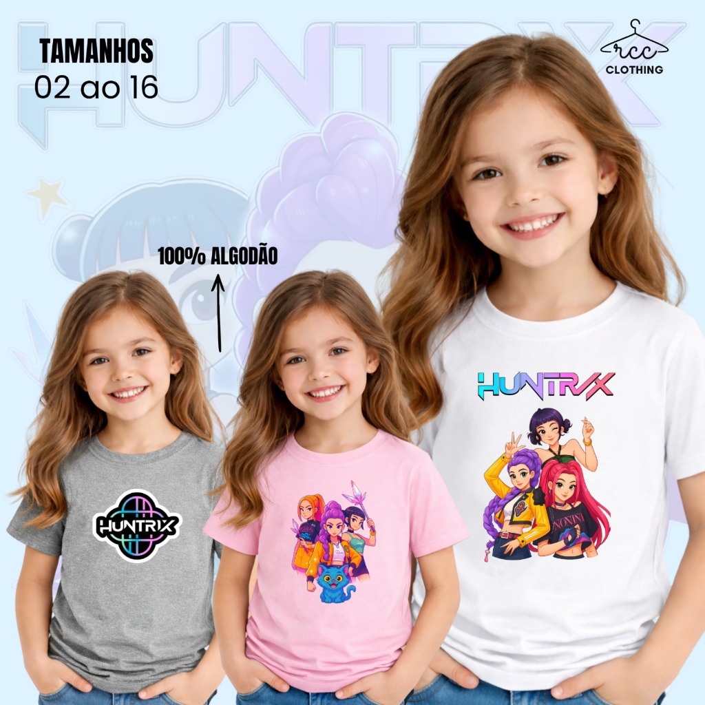 Camiseta Casual Huntrix Guerreiras Kpop Demon Blusinha Menino Menina em Oferta na Shopee