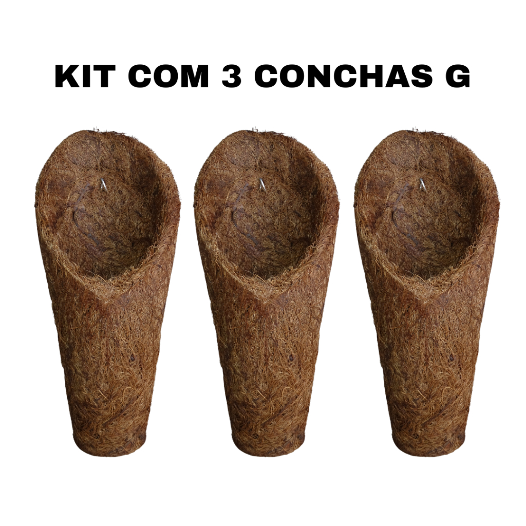 kit 3 Vaso Cachepot Para Orquídeas Fibra de Coco Modelo Concha Tamanho G