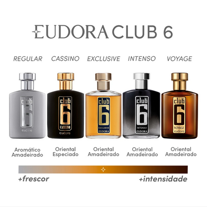 Colônia Club 6 Eudora 95ml (Perfume Masculino): Clássico, Cassino, Exclusive, Intenso, Voyage, Spotlight ou Fever