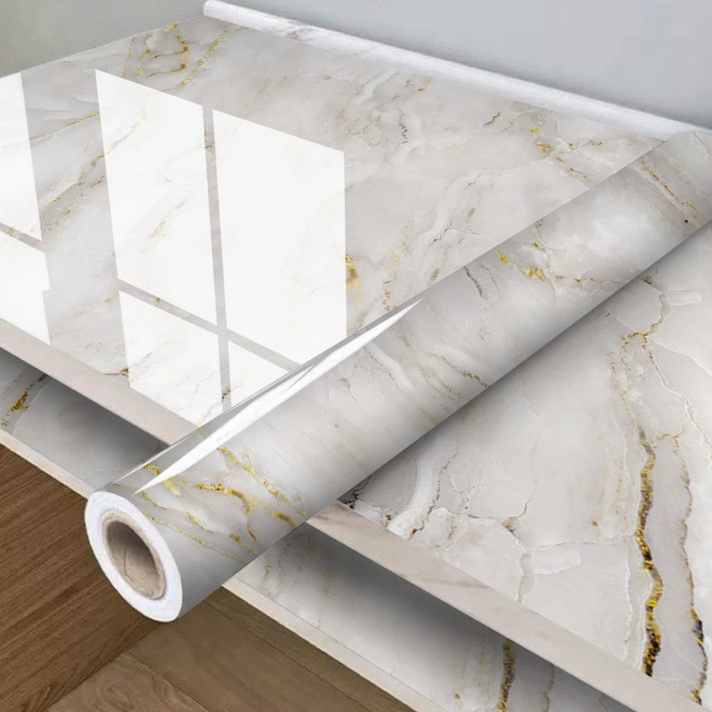 Papel Parede Mármore Dourado Para Cozinha Impermeável Resistente a Altas Temperatura Papel Parede Mármore — imagem 1