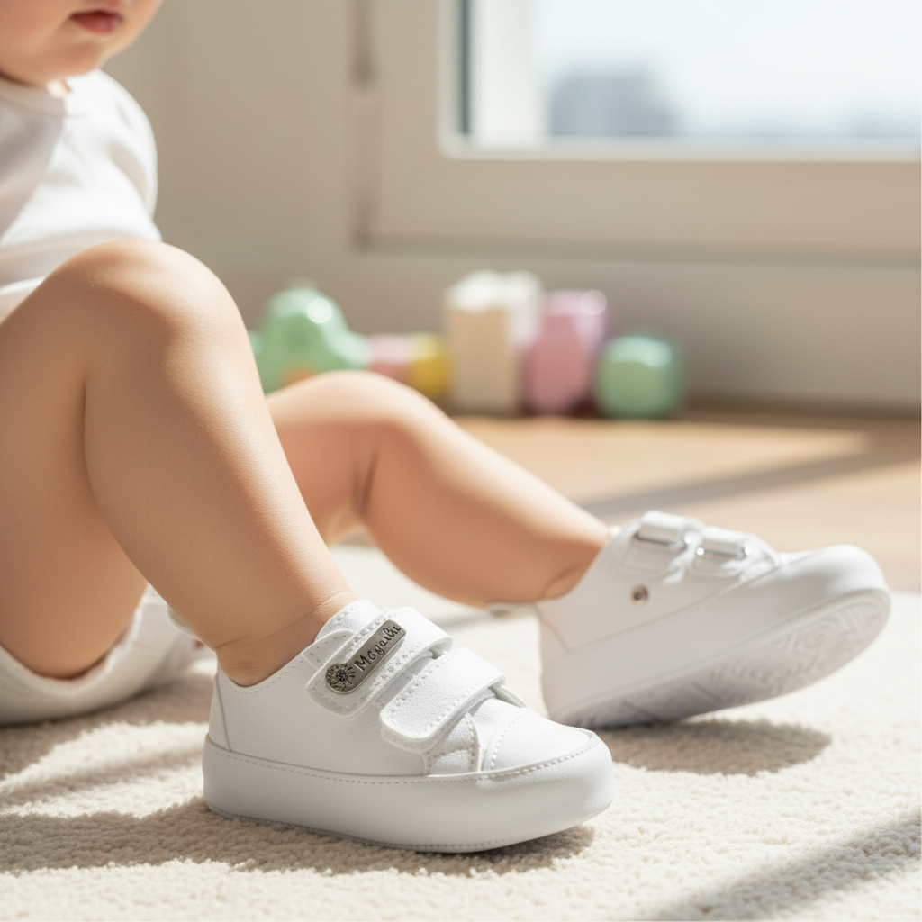 Tenis infantil bebe branco Velcro Antiderrapante menino confortável batizado Menino Menina