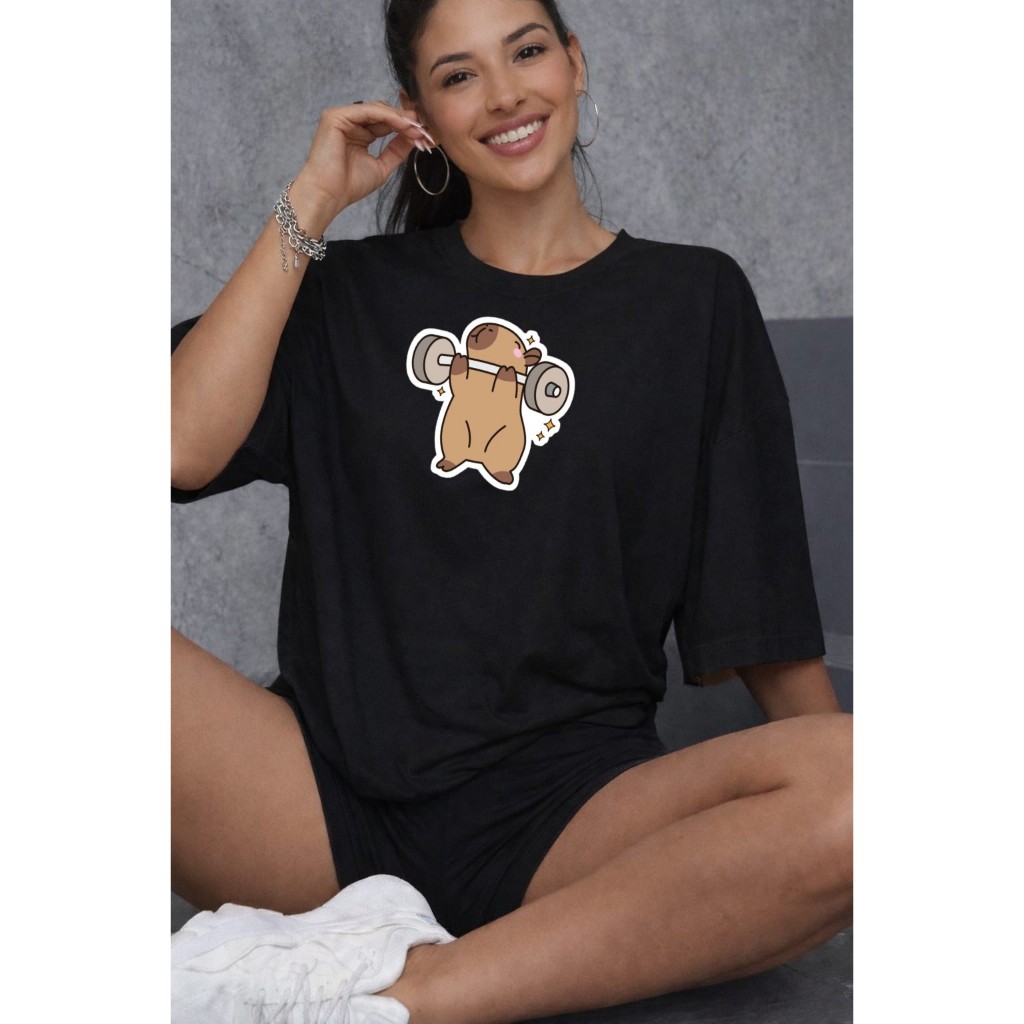 Camiseta Feminina Academia Capivara Camisa Camisetão Blusão Para Academia Oversized