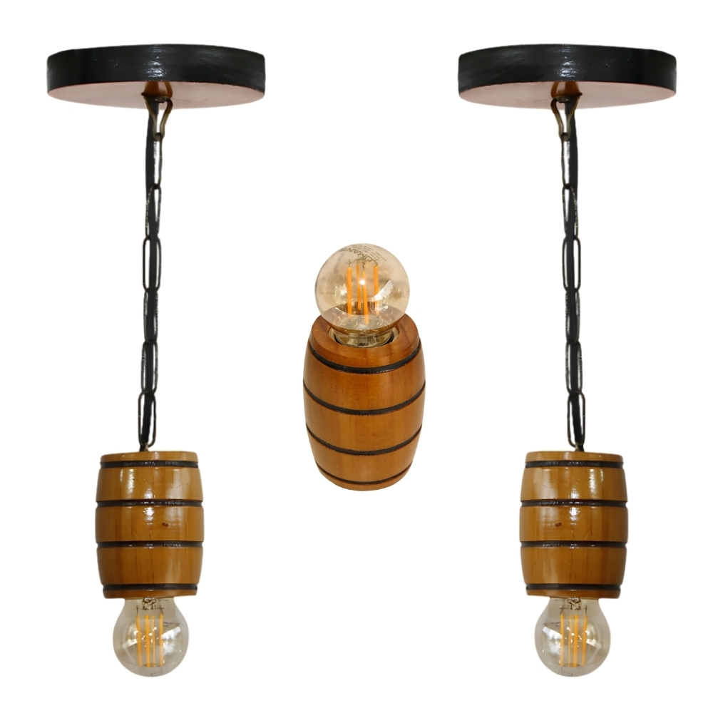 Kit 2 Luminárias Pendentes Barril e 1 Soquete Clássico Barril Vintage Para Luminária - Cerejeira