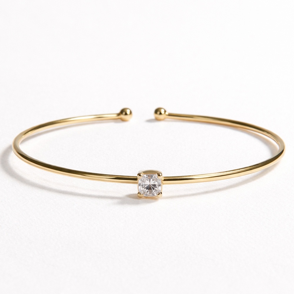 SEMIJOIA | Bracelete Feminino Ponto de Luz Zircônia Quadrada Banhado a Ouro 18k Minimalista Elegante