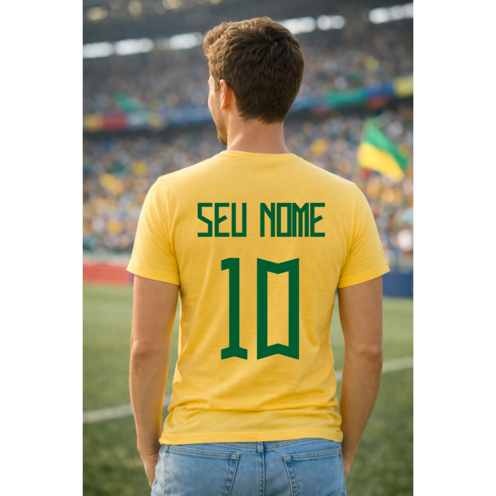 Camiseta masculina unissex estampa Brasil copa do mundo futebol torcida algodão amarela verde