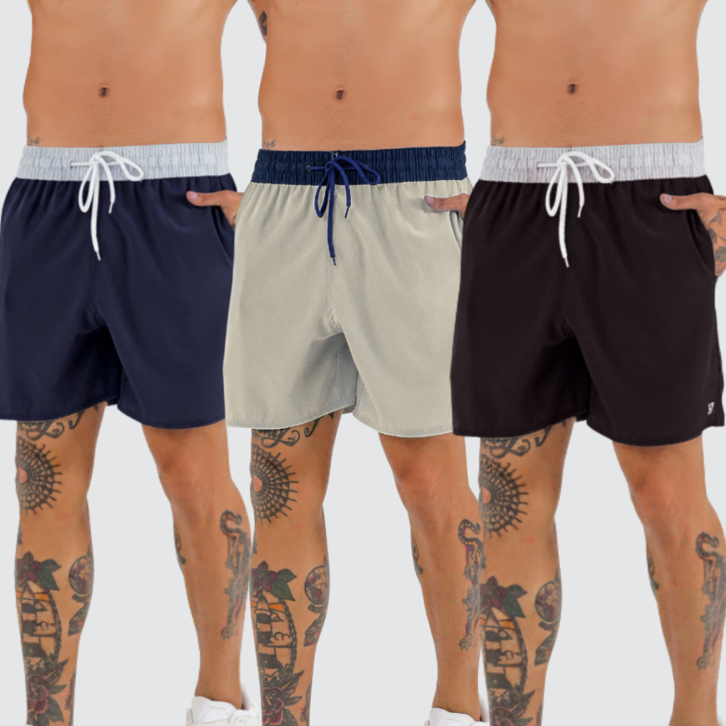 Short Mauricinho Liso Corrida Praia Verão Treino Com Elastano Cós Duplo Reforçado Premium RAD