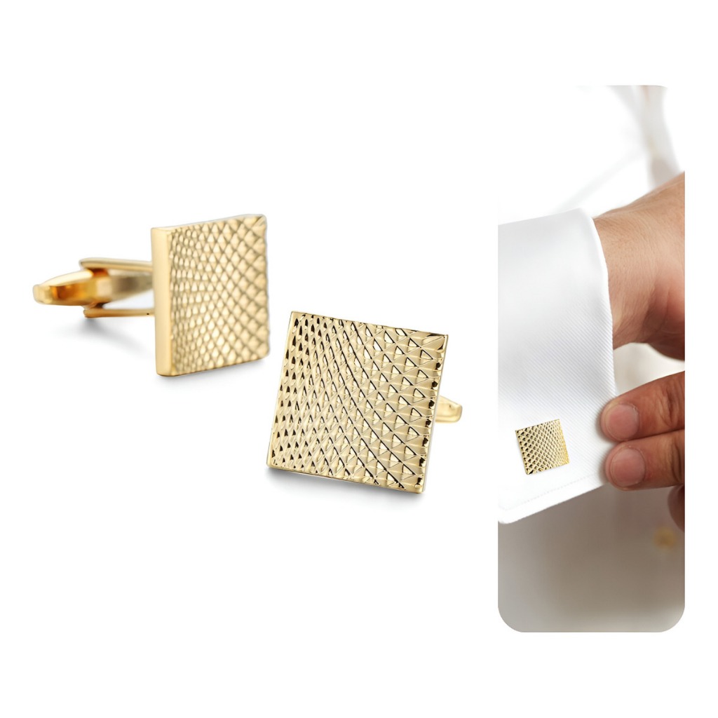 Par De Abotoaduras Masculinas Modelo Quadrado Com Textura, De Cobre, Para Punho De Camisa Masculina
