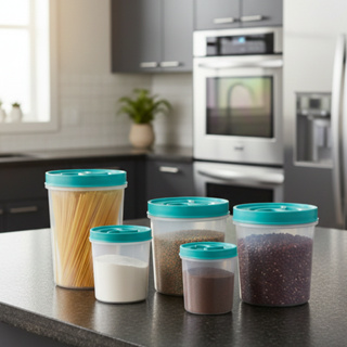 Jogo de Potes Mantimentos 5 Peças Tampa Rosca Plástico Organização Cozinha em Oferta na Shopee