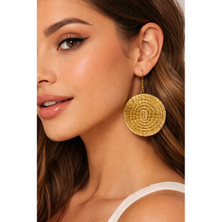 Capim dourado Brinco Redondo Dourado Artesanal – 4,5 cm