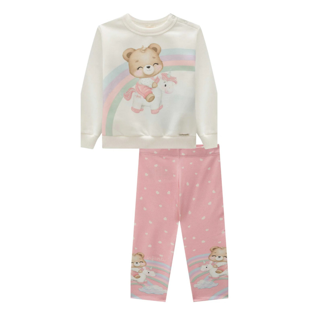 CONJUNTO DE BLUSÃO EM MOLETOM COM PELÚCIA E CALÇA LEGGING EM TERMOSKIN PELUCIADO INFANTI BEBÊ MENINA