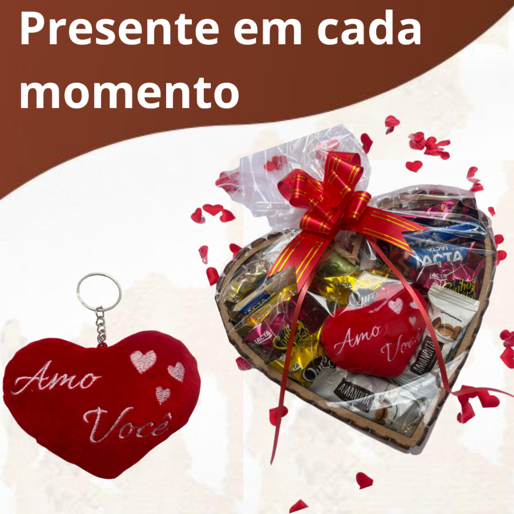 Cesta de chocolate formato de coração em mdf com laço, opção com ou sem led para encantar aquela pessoa especial