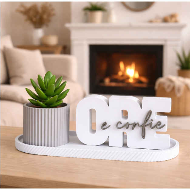 Kit Decorativo “Ore e Confie” com Vaso e Bandeja Fé, Design Moderno e Elegância para seu Lar