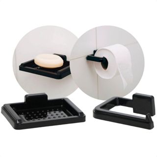 Suporte para Papel Higiênico Sem Furo com Adesivo e Saboneteira de Pia Parede Adesivo 2 Peças em Oferta na Shopee
