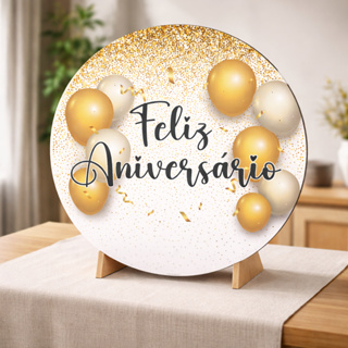 Capa Painel Redondo Mesa Feliz Aniversário Sublimado C/ Elástico 50×50Cm em Oferta na Shopee