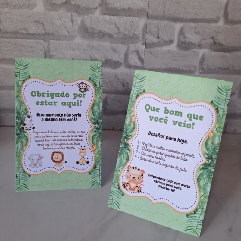 Kit 20~30 Plaquinhas de Mesa Safari Menino Personalizados Festa Lembrancinha Mimo Aniversário Infantil Chá de Bêbe