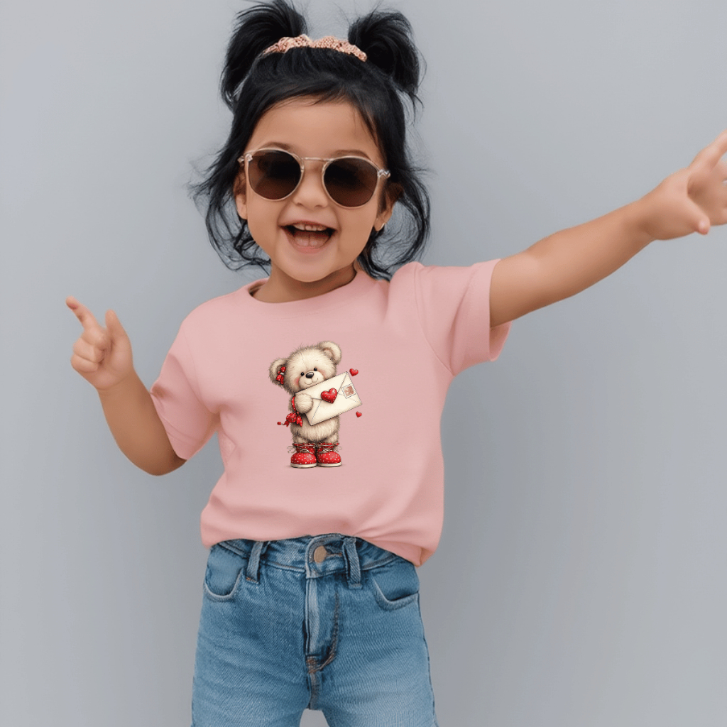 Camiseta Infantil Estampada Criança 100% Básica Manga Curta Unissex Masculina e Feminino Básica Urso Cartas