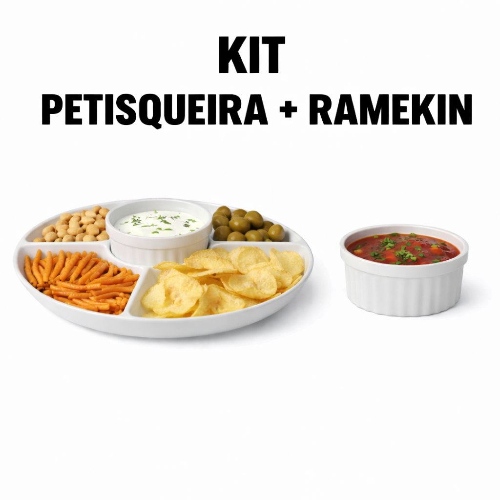 Kit Petisqueira Redonda com Divisórias + Ramekin para Molhos, Plástico, Petiscos, Buffet e Festa em Oferta na Shopee