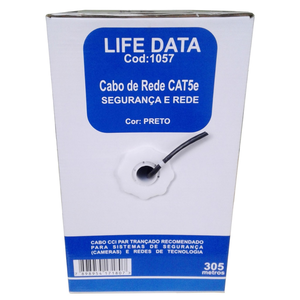 Cabo rede segurança e dados cftv 305m cat5e lifedata deko