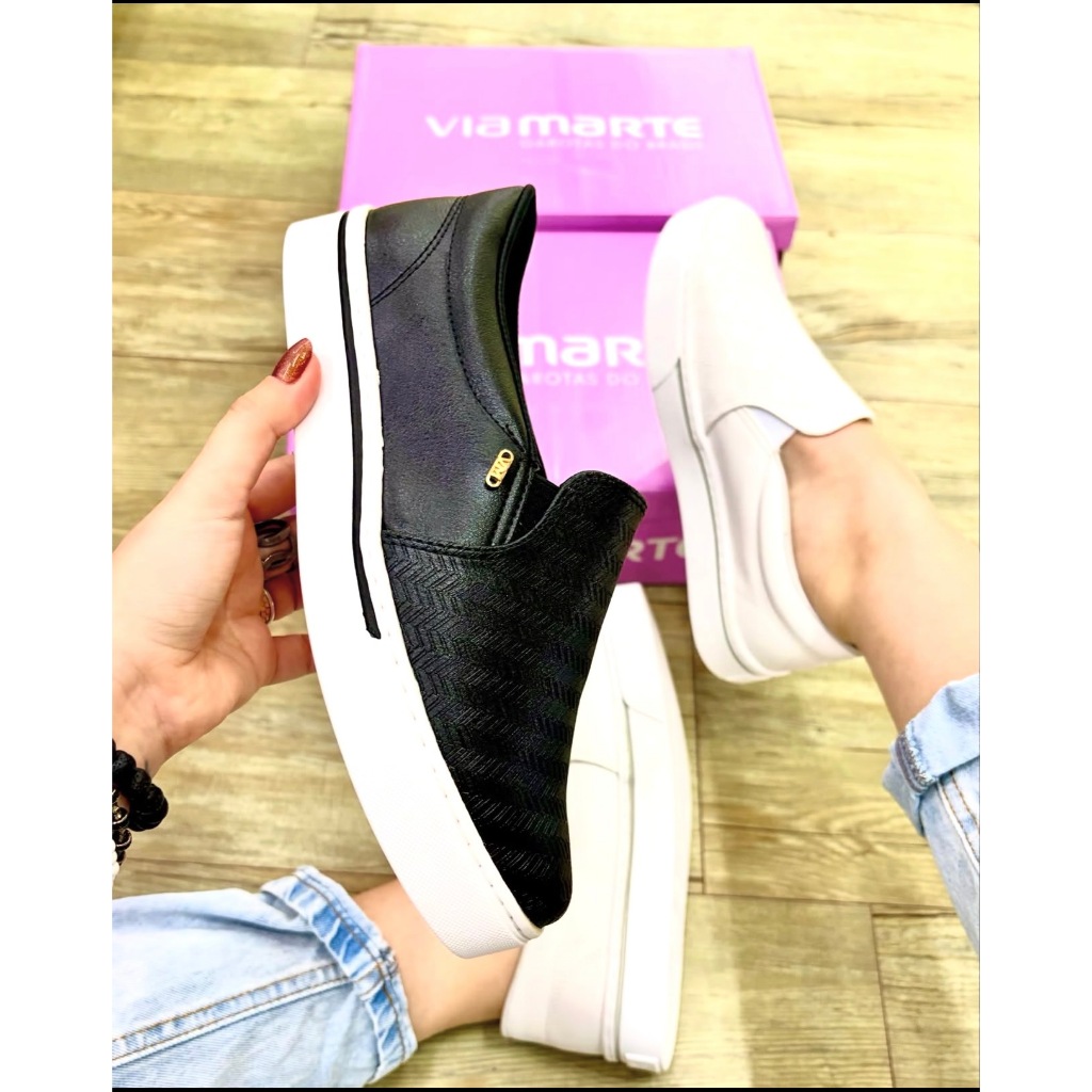 Tênis Slip On Feminino Casual Calce Fácil sem Cadarço Original Via Marte 016-023 em Oferta na Shopee