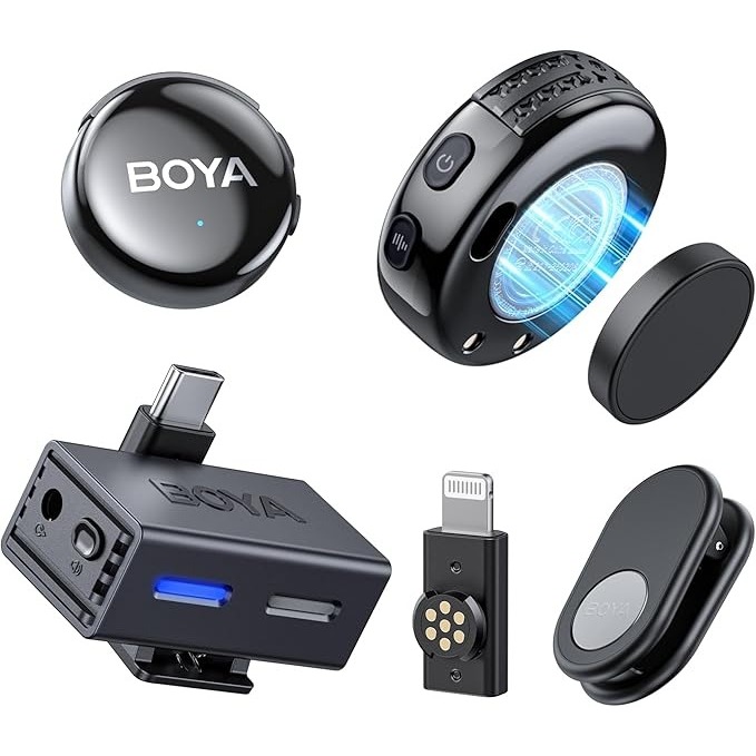 BOYA Microfone de lapela sem fio BOYALINK 3-03 para iPhone/Android/câmera/PC/tablets, cancelamento de ruído AI