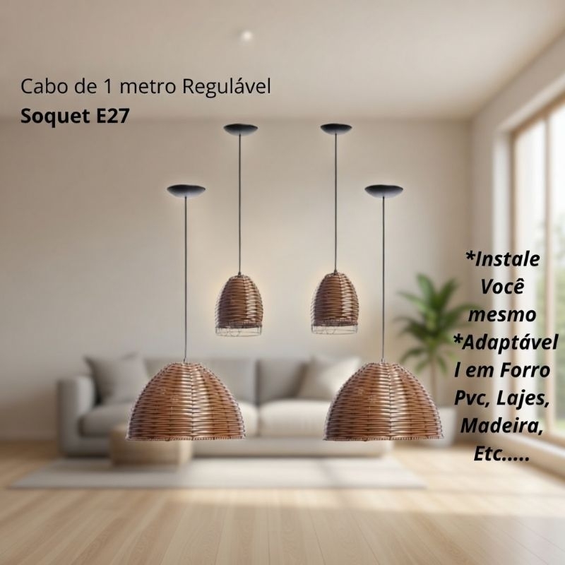 Kit 4 Pendente Lustre Luminária Meia Esfera e taça sino retrô luxo e decorativo