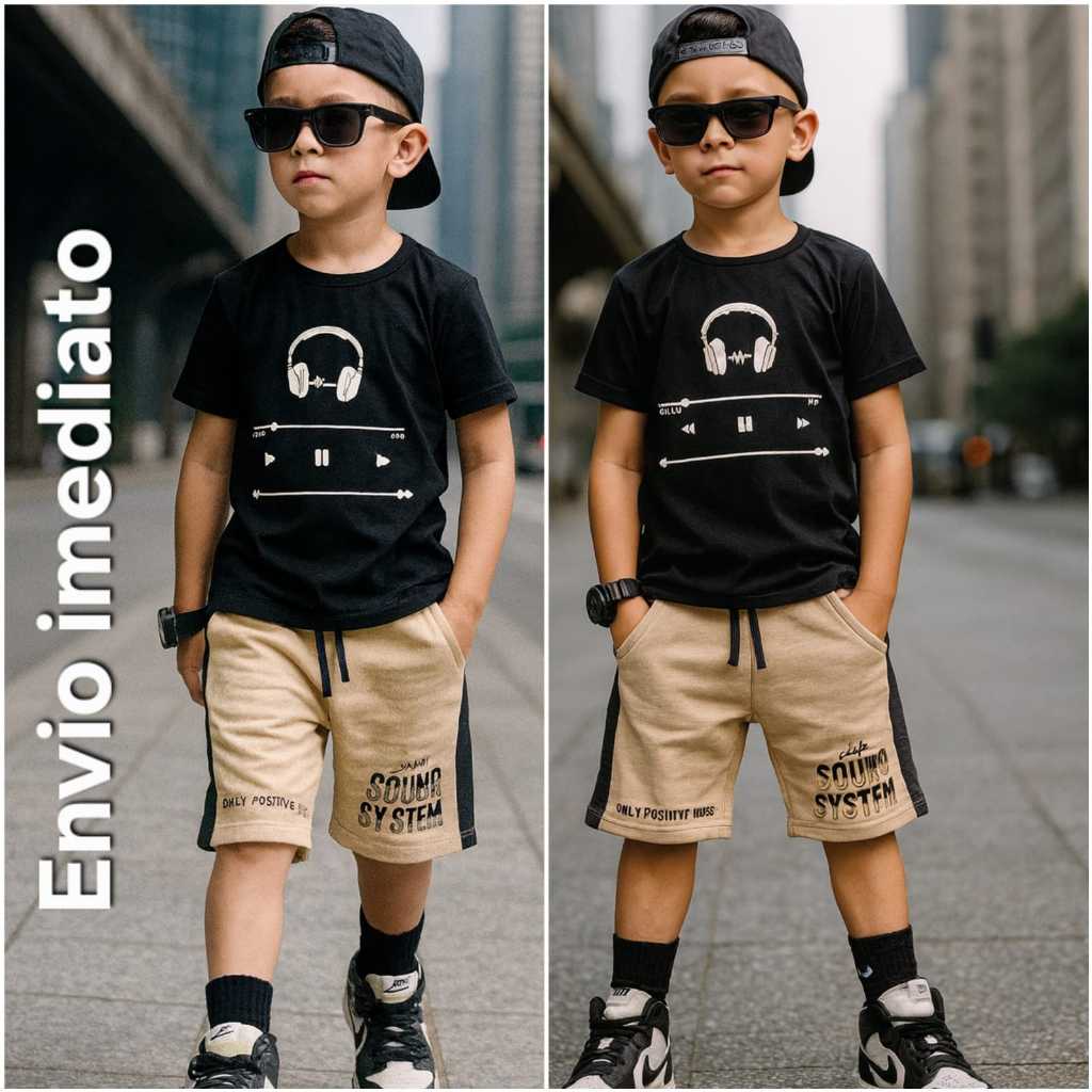 Kit Bermuda e Camiseta em Moletinho Moderno e Estiloso Envio Imediato