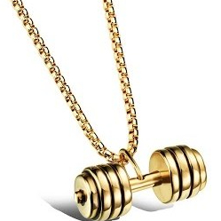 Colar e Pingente de Halter Peso Anilha Dumbbell Corrente 60 e 70 cm
