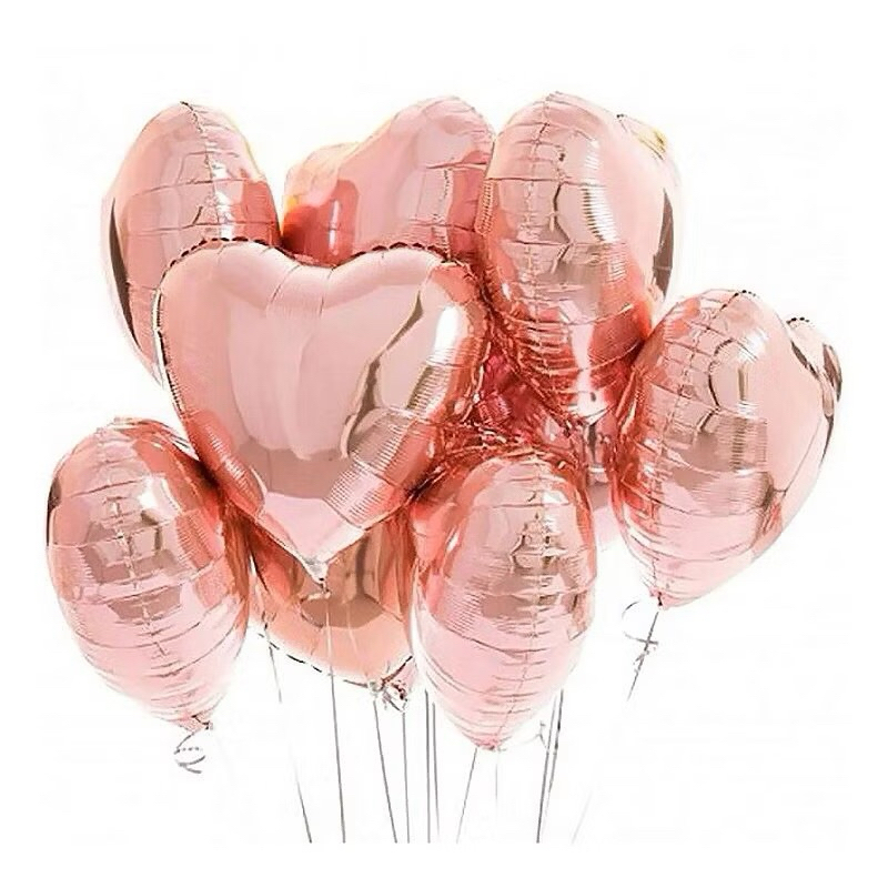 KIT COM 5 | 10 BALÕES METALIZADOS ROSE GOLD | CORAÇÃO | TAM.: 18 POLEGADAS CADA | DECORAÇÃO DE FESTAS, ANIVERSÁRIOS ROSA